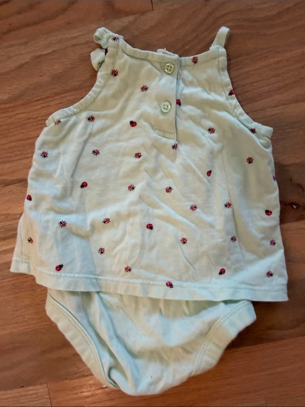 GAP Light Mint Baby Tank Romper with Ladybug Motif